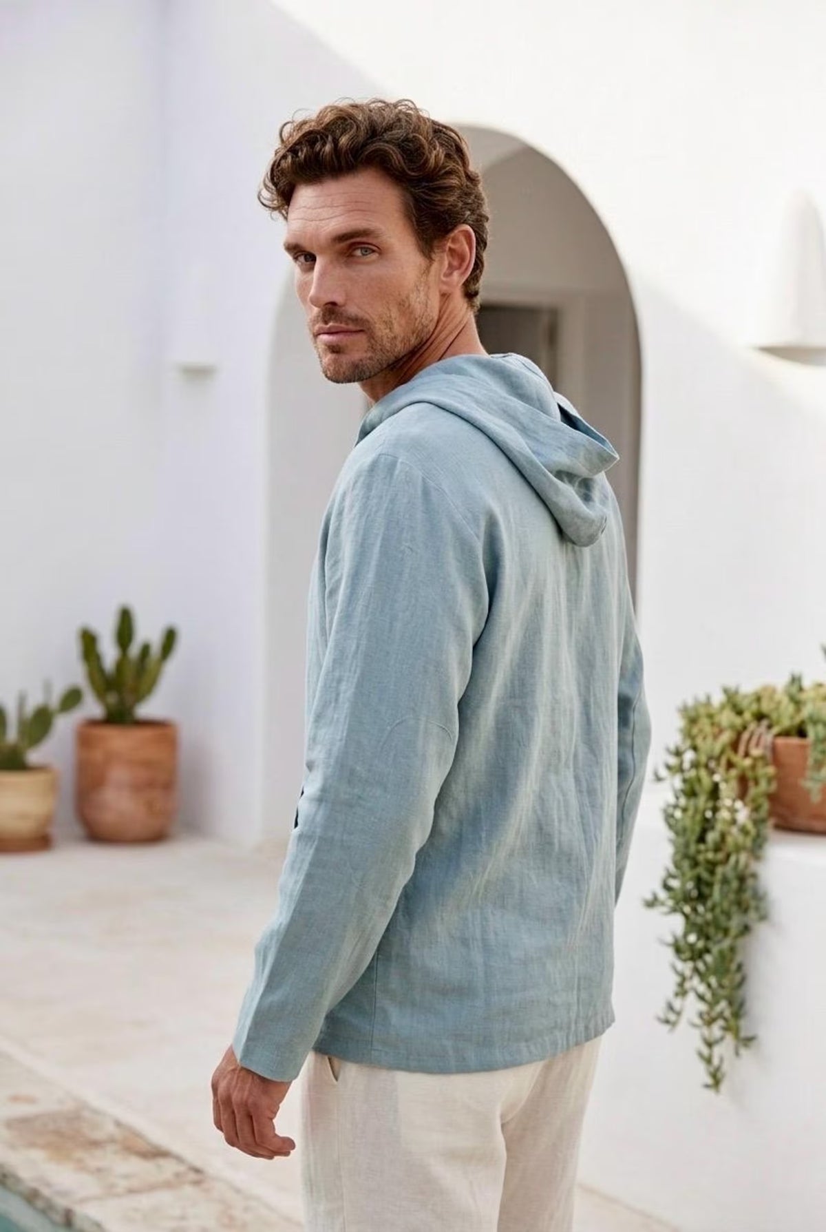 Peikra Men's Lightweight Linen Hoodie, Breathable Summer Pullover Top
